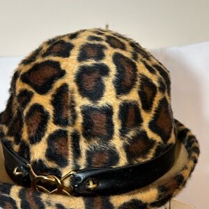 Vintage Yves Saint Laurent Animal Print Hat with Black Band